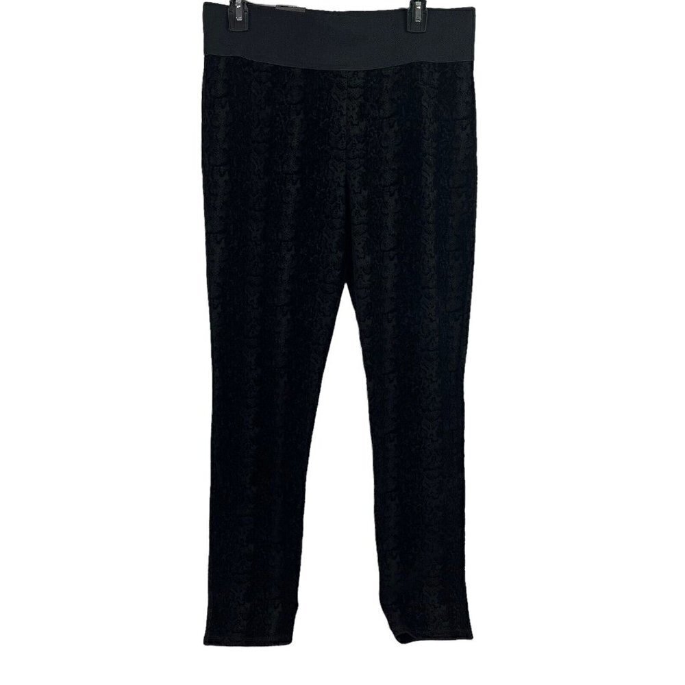INC Womens Skinny Leg Leggings Regular Fit Black Flock Stretch Size 12